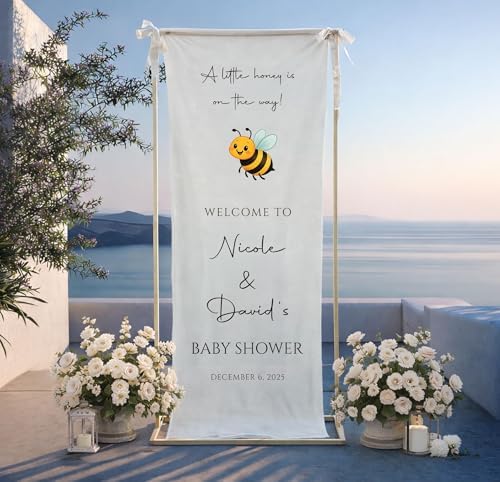 Custom Bee Baby Shower Polyester Vertical Banner Mommy to Bee Theme Neutral Yellow Honeycomb Welcome Sign for Gender Reveal Party Decorations Bunting Backdrop Wall Art Decor Photography Photo Prop - Image 2