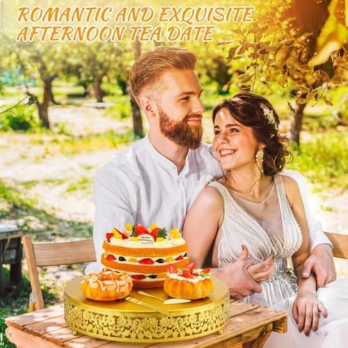 Wenqik 14 Inch Gold Cake Stand Set Metal Round cake Dessert Stand,Wedding - Image 6