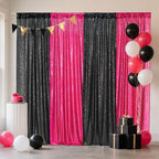 Eternal Beauty Black & Hot Pink Sequin Backdrop Curtains, 4 Panels 2x8FT - Image 3