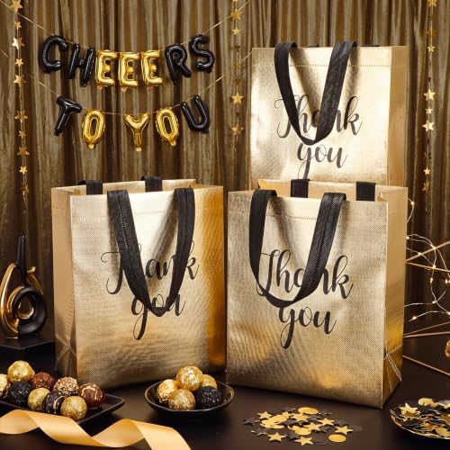 Fumete 100 Pcs Gold Glossy Thank You Gift Bag with Handles - Image 3