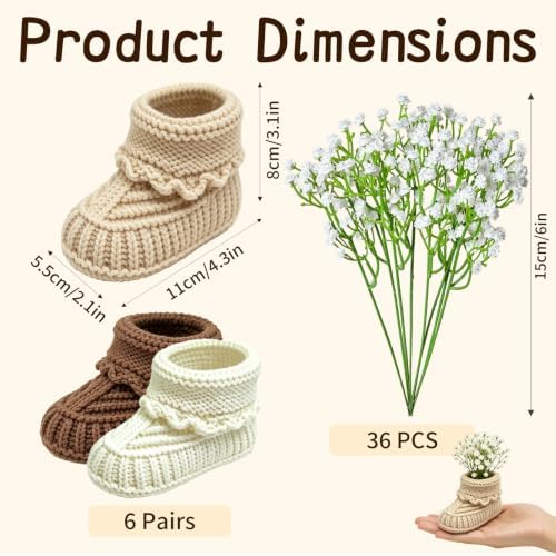 6 Sets Baby Shower Centerpieces,Crochet Knitted Baby Booties Table Decorations With Artificial Flowers Bulk DIY Boho Rustic Decor for Gender Reveal Party - Image 2