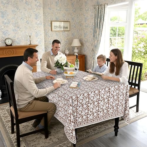 Ridhi Oak Brown Block Print Cotton Rectangle Table Cloth, 54x54 inch - Image 4