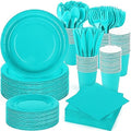 durony 350 Pieces Teal Blue Party Supplies Teal Blue Dinnerware Set Paper Plates Cup Napkins Serve 50 Guests for Birthday Wedding Baby Shower Party Family Picnic by durony