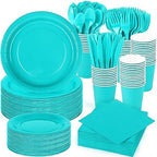 durony 350 Pieces Teal Blue Party Supplies Teal Blue Dinnerware Set Paper Plates Cup Napkins Serve 50 Guests for Birthday Wedding Baby Shower Party Family Picnic by durony