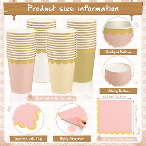 Mimorou 342 Pcs Rose Gold Party Supplies Plates Napkins Cups - Image 3