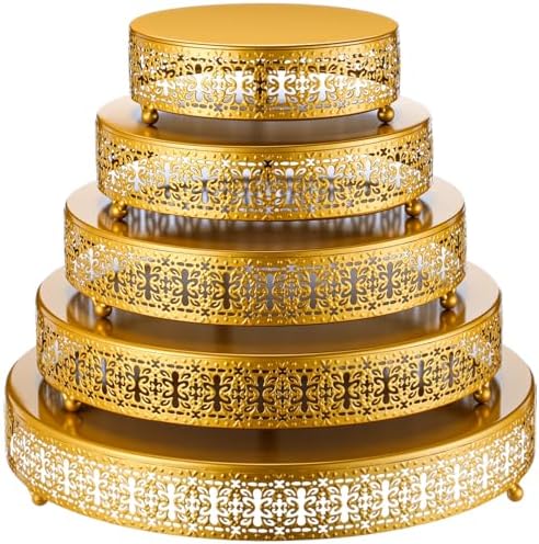 Wenqik 5 Pcs Metal Gold Cake Stand,16/14/12/10/8 in Round Cake Holder by Wenqik