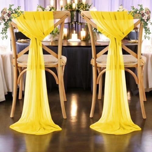 MDS Pack of 25 Chiffon Chair Sashes for Wedding & Event Décor - Yellow - Image 6