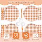 Vyntra 350-Pc Orange Gingham Paper Plates and Napkins Party Supplies - Image 5