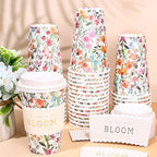 Whaline 50 Pcs Spring Wildflower Disposable Coffee Cups with Lids and Sleeves Watercolor Spring Floral Bloom Paper Drinking Cups for Birthday Wedding Baby Shower Supplies - Image 4