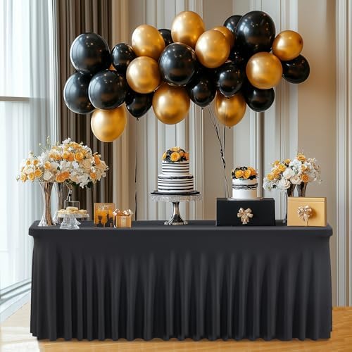 6 Pack Black Fitted Spandex Table Cloth Rectangle 8ft, Wrinkle Free High-Stretch Skirted Tablecloths for 8 Foot Rectangle Tables, Decor Parties Weddings Birthday Banquet Spandex Table Cloths Cover - Image 2