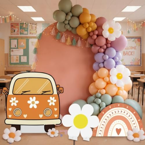 3 Pcs Groovy Hippie Boho Party Favor Hippie Bus Boho Daisy Retro Rainbow Cardboard Cutout 60s 70s Photo Booth Props Party Centerpieces for Baby Shower Birthday Back to School Decorations by Unknown