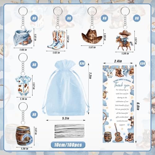 36 Sets Cowboy Baby Shower Gifts for Guest Western Baby Shower Party Favors A Little Cowboy is On the Way Ballpoint Pens Keychains Favors and Greeting Cards Bulk Gender Reveal Souvenirs Prize Game - Image 3