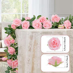 U'Artlines 3 Pack Artificial Pink Rose Garlands Flower Vines 19.5 ft - Image 2