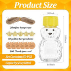 50 Pack 2 oz Honey Bear Bottles with Gold Bee Pendants & Thank You Cards - Mini Plastic Bear Jars with Lids, Leak-Proof Empty Containers for Honey, Jam, Baby Shower, Wedding Favors - Image 2