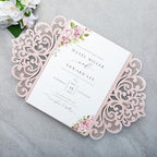 20Pcs Blush Pink Laser Cut Wedding Invitation Cards With Envelopes - Image 5