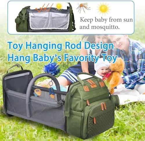Jeryswet Baby Diaper Bags with Changing Station, Waterproof Large Capacity Diaper Bag Backpack for Moms Dads with USB Charging Port and Stroller Straps, Baby Shower Gifts, Green - Image 2