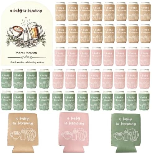 49 Pcs A Baby Is Brewing Baby Shower Favors for Guests, Can Cooler Sleeves by Unknown