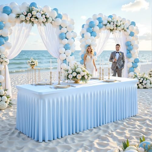 6 Pack Baby Blue Table Cloth for 6 Foot Rectangle Tables Spandex Fitted Tablecloth 6ft Stretch Table Covers Skirt Baby Blue Banquet Tablecloths Wrinkle Free Tablecloth for Party Wedding Birthday Event - Image 4