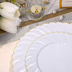 U-QE 60 Pcs White Plastic Plates with Gold Rim – Fancy Scalloped Plates - Image 3