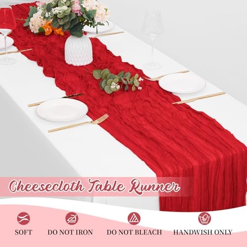 16 Pack Red Cheesecloth Table Runners 20x120 Inch Gauze Table Runner 10FT Easter Cheese Cloth Table Runner Rustic Sheer Runner for Wedding Baby Shower Birthday Party Table Decor - Image 6