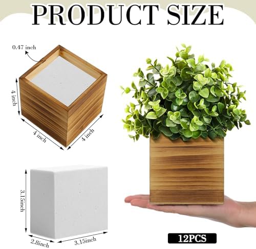 Suzile 12 Set Wooden Box Centerpiece, 4 Inch Square Planter Vase - Image 2