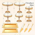 12-Piece Gold Cake Stand Set, Vintage Cake Stand with Crystal Edge and Cupcake Display Tray, Dessert Table Display Set for Wedding Party, Baby Shower, Anniversary Celebration - Image 2