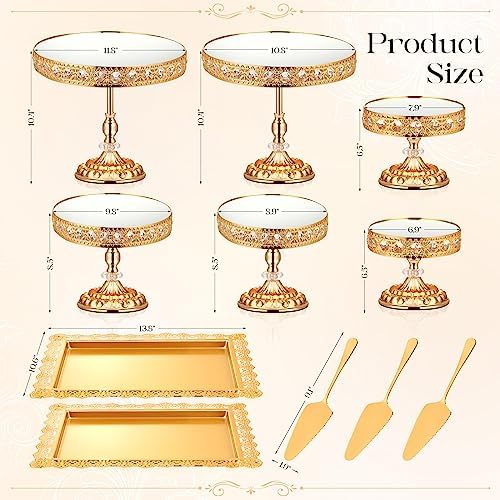 12-Piece Gold Cake Stand Set, Vintage Cake Stand with Crystal Edge and Cupcake Display Tray, Dessert Table Display Set for Wedding Party, Baby Shower, Anniversary Celebration - Image 2