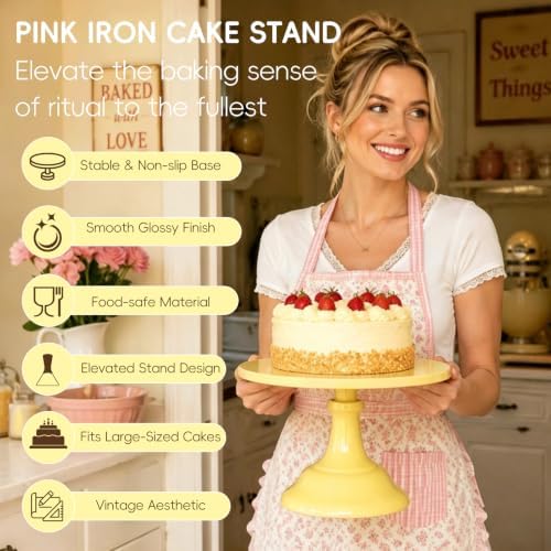 3 PCS Yellow Round Cake Stand Set, Multi Size Metal Cupcake Holders Stand for Birthday Wedding Banquets, Pastry Display Holders for Holiday Party Dessert Display Table Decor (8"/10"/12" Plate) - Image 4