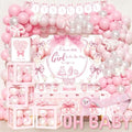 Party Inspo Pink Bow Baby Shower Decorations - 132 PCs Coquette Baby Shower Supplies with Balloon Garland, Backdrop, Cake Topper, Tablecloth, Boxes, Badge, Sash for Girls Pink Themed Party by Unknown