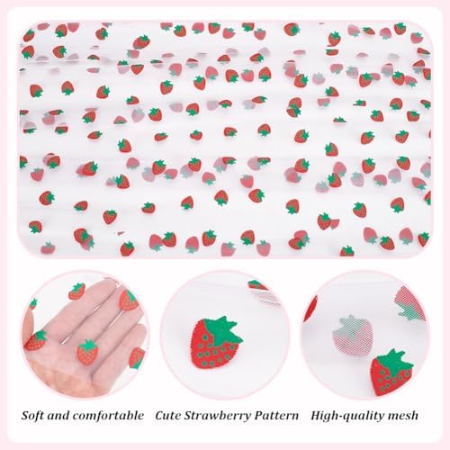 12 Pcs 29x70 Inch Strawberry Tulle Table Runner, White Lace Strawberry Tablecloth for Cake Birthday Party Wedding Baby Shower Christmas Decorations - Image 3