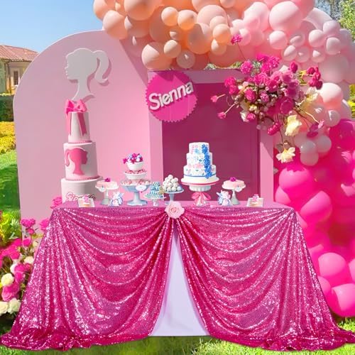 SoarDream Hot Pink Sequin Tablecloth 90"x132" Birthday Table Cloth - Image 2