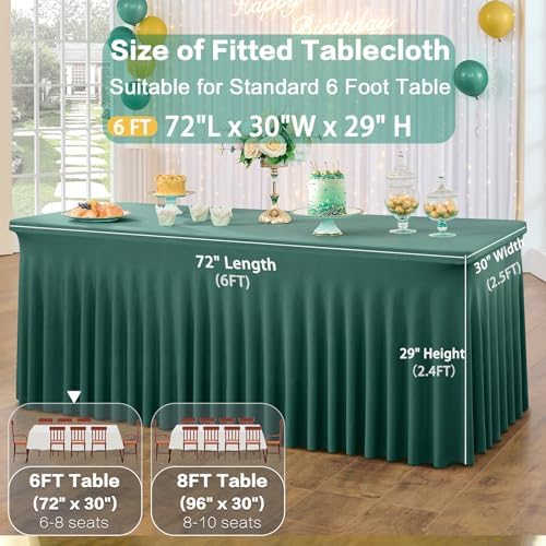 6 Pack Hunter Green Spandex Tablecloth for 6 Foot Rectangle Tables, Wrinkle Free Fitted Table Cloth Cover 6ft Green Stretchy Tablecloths Desk Skirt for Parties Weddings Birthday Banquet Baby Shower - Image 5