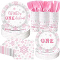 Pickmesh 400 Pcs Pink Winter Onederland Birthday Plates Cups and Napkins by Pickmesh