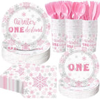 Pickmesh 400 Pcs Pink Winter Onederland Birthday Plates Cups and Napkins by Pickmesh