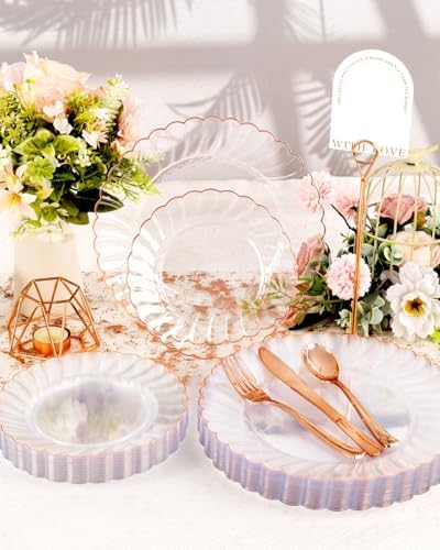 YOUBET 100PCS Rose Gold Plastic Plates for Wedding Baby Shower Party - Image 5