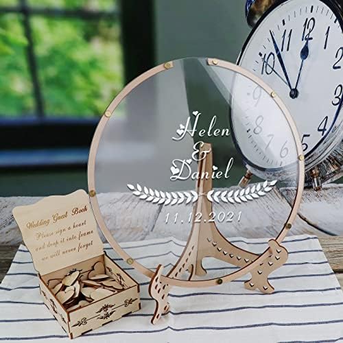 Wedding Guest Book Alternative with Box and Small Hearts,Personalized Round Drop Guest Sign for Rustic Wedding Decorations,Anniversary and Birthday(style7, Circular) - Image 5