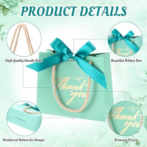Colarr 60 Pcs Small Thank You Gift Bags with Handles, Turquoise - Image 6