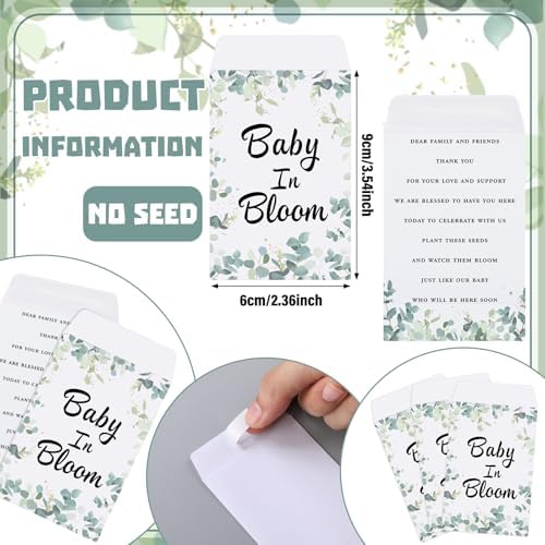 Ctosree 50 Sets Eucalyptus Leaf Baby in Bloom Baby Shower Seed Packets Favors for Guests Include Self Adhesive Seed Packets (No Seeds) Clay Plastic Flowerpot Thank You Tags Hemp Rope Organza Gift Bags - Image 5
