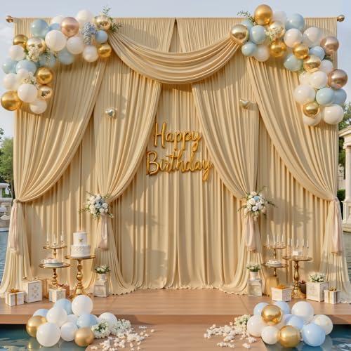 20x14ft Beige Backdrop Curtains for Wedding Party, 4 Panels 14 ft Long Back Drop Cloth, Wrinkle-Free Polyester Drapes for Birthday, Baby Shower, Stage Photography Background by Gogoparti