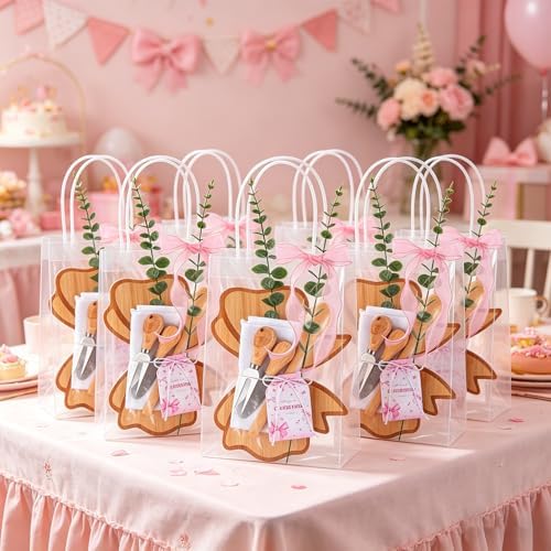 56 Pcs Pink Bow Baby Shower Prizes for Game Winners 6 Sets Bamboo Cheese Board Spoon Fork Butter Spreaders Plaid Towel Thank You Card and Gift Bags for Coquette Pink Bow Baby Shower Favors - Image 5