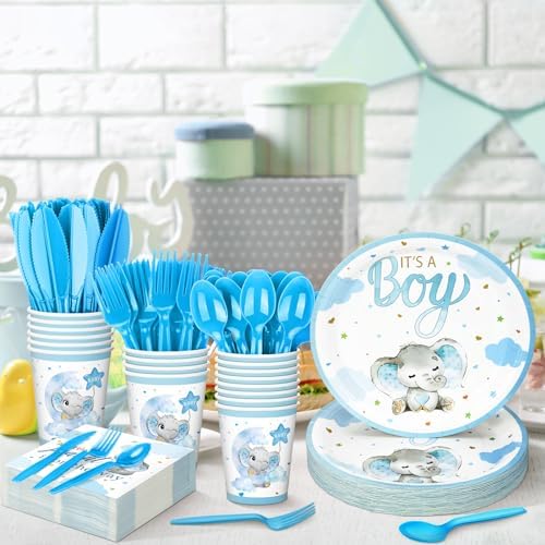 Dandat 350 Pcs Baby Shower Set, Elephant, Blue - Image 4