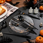 Supernal 360Pcs Hammered Black Plastic Silverware Heavy Duty Party Utensils - Image 2