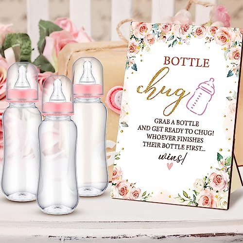 Trelaco 12 Pcs Floral Theme Baby Shower Games Bottle Chug Wooden Sign Set - Image 4