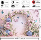 10x8ft Pink Butterfly Floral Backdrop Baby Shower Colorful Flowers Backdrops for Photograph Background Wedding Girl Birthday Table Cake Party Decorations Photo Studio Props - Image 5
