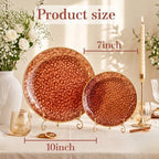 Rubtlamp 60Pcs Amber Plastic Plates - Brown Disposable Plates With Gold Rim, Clear Heavy-duty Party Plates, Hammered Plates Include 30 Dessert Platos, 30 Dinner Platos for Party - Image 2