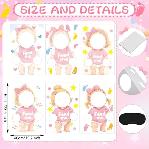 6 Sets Blindfolded Feed Me Shower Games Feed The Funny Blindfolded Food Feeding Board Gender Reveal Game Activities for Guests Photo Booth Props Family Reunion Party Supplies(Female) - Image 2
