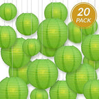Quasimoon PaperLanternStore.com Ultimate 20-Piece Grass Green Paper Lantern Party Pack - Assorted Sizes of 6, 8, 10, 12 Inch (5 Round Lanterns Each) for Weddings, Birthday, Events and Decor - Image 5