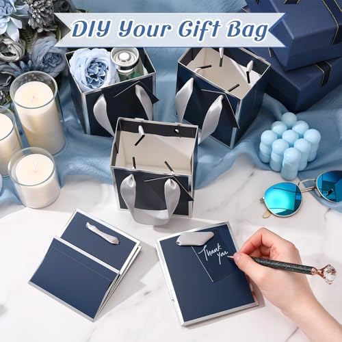 Yeaqee 50 Pcs Mini Paper Gift Bags with Handles Tag, Navy Blue, Silver - Image 4