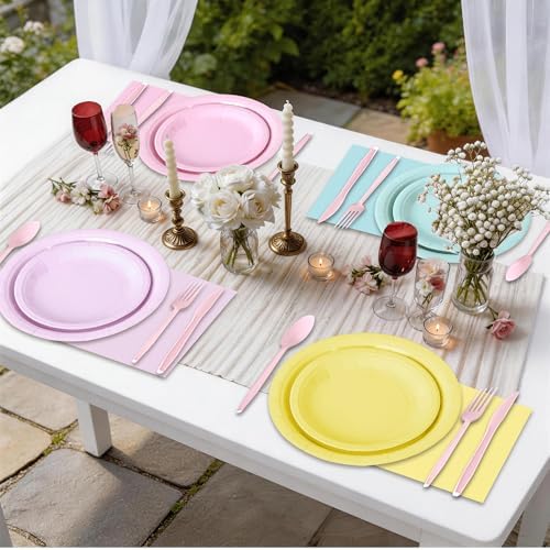350 Pcs Pastel Disposable Plates and Napkins Tableware Set for 50 Guests - Image 5