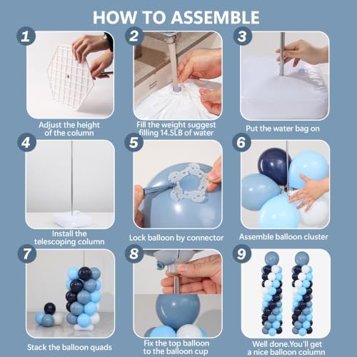 Dusty Blue Balloons Column Kits Stand for Floor 2 Sets Balloon Tower - Image 5